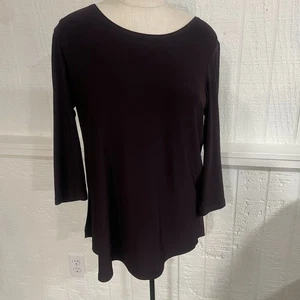 Sympli Canada Jersey Tunic Top Solid Brown Lagenlook 3/4 Sleeve Size 10 Travel - Picture 1 of 6