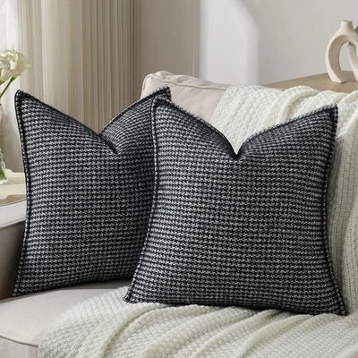 Black Decorative Throw Pillow Covers 18x18 Inch Set of 2,Soft Houndstooth Tex... - Image 1 of 4