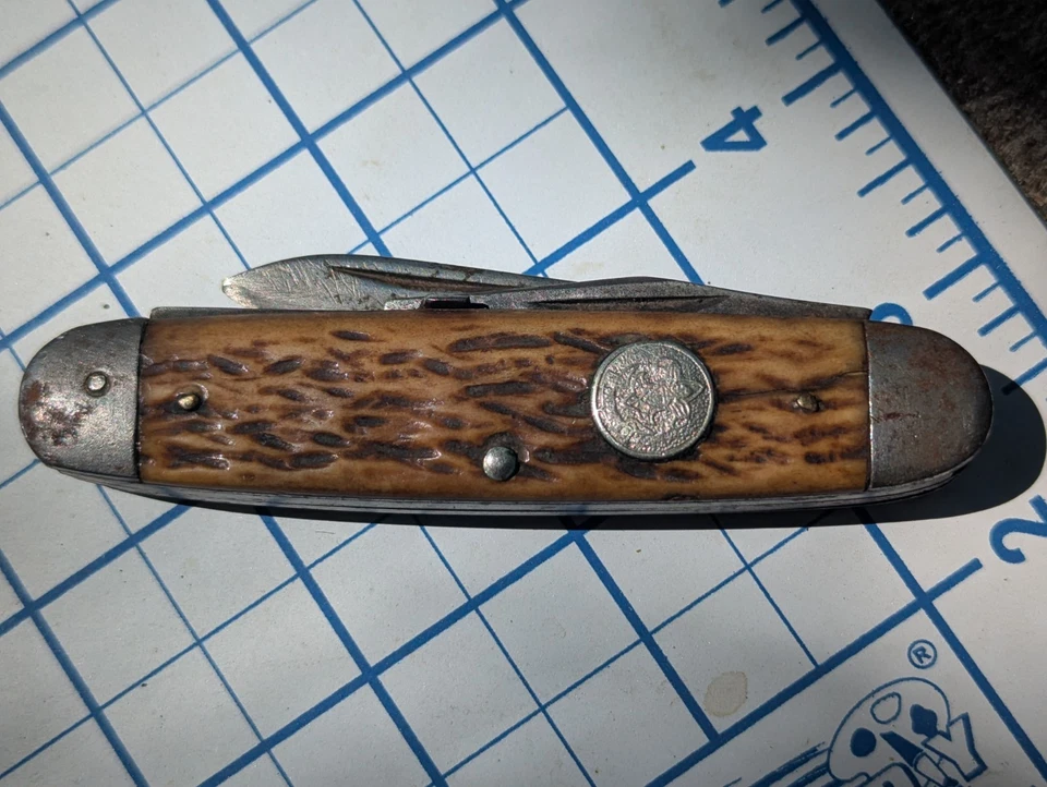 VINTAGE PAL Cutlery  CO BOY SCOUT JIGGED Bone FOLDING POCKET KNIFE-4 Blade  USA - Image 1 of 4