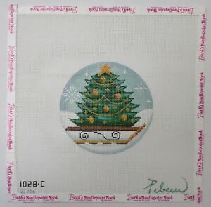HANDPAINTED NEEDLEPOINT Christmas Tree on Sled Ornament by Rebecca Wood (5)