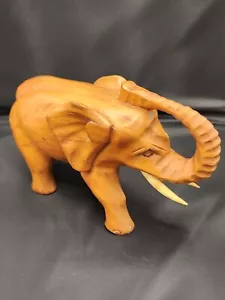Vintage Hand Carved Wood Elephant 8 x 3.25 x 4.5 with Tusks - Picture 1 of 6