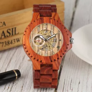 Handarbeit Sandelholz Herrenuhr Auto Mechanisch Holzuhren Vollholz Armreif - Bild 1 von 10