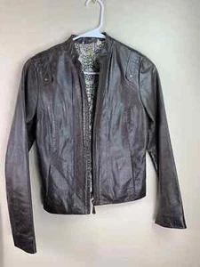 DOMA S Chocolate Brown Leather Moto Biker Jacket Zippers Jacket - Picture 1 of 9