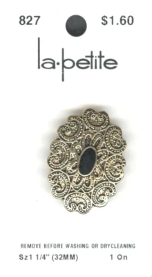 La Petite Shank Button Black & Gold 1.25"  32mm #827 Vintage New on Card - Image 1 of 3