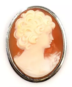 Shell Cameo 800 Sterling Silver Vintage Brooch/Pendant - Picture 1 of 10