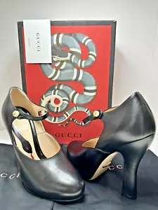 $1200 NEW Gucci US 7 EU 37 Shoes Pear Logo Black Leather D'Orsay Mary Jane Pumps - Imagen 1 de 11