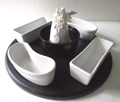 Lazy Susan with 5 porcelain Bowls with Porcelain Bell with Doves - 14"  - Image 1 of 4