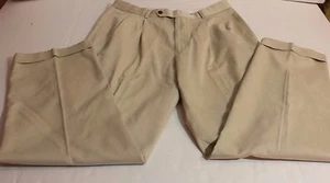 Brooks Brothers Khaki Cotton Pleated Cuffed Pants 33 x 33 EUC - Picture 1 of 7