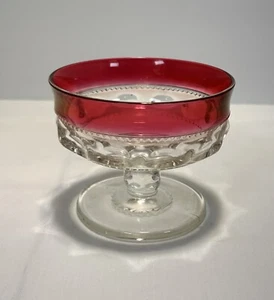 Kings Crown Thumbprint Cranberry Glass Sundae Ice Cream Dessert Dish 8018 - Picture 1 of 3