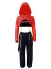 Kids Girls 3Pcs Hip Hop Dance Costume Hooded Tops with Vest and Chain Pants Set