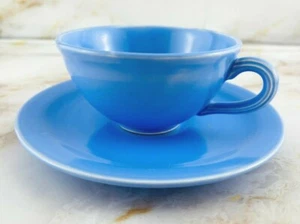 Juego de tazas y platillos de café azul California Vernon Korns vintage modernos - Imagen 1 de 5