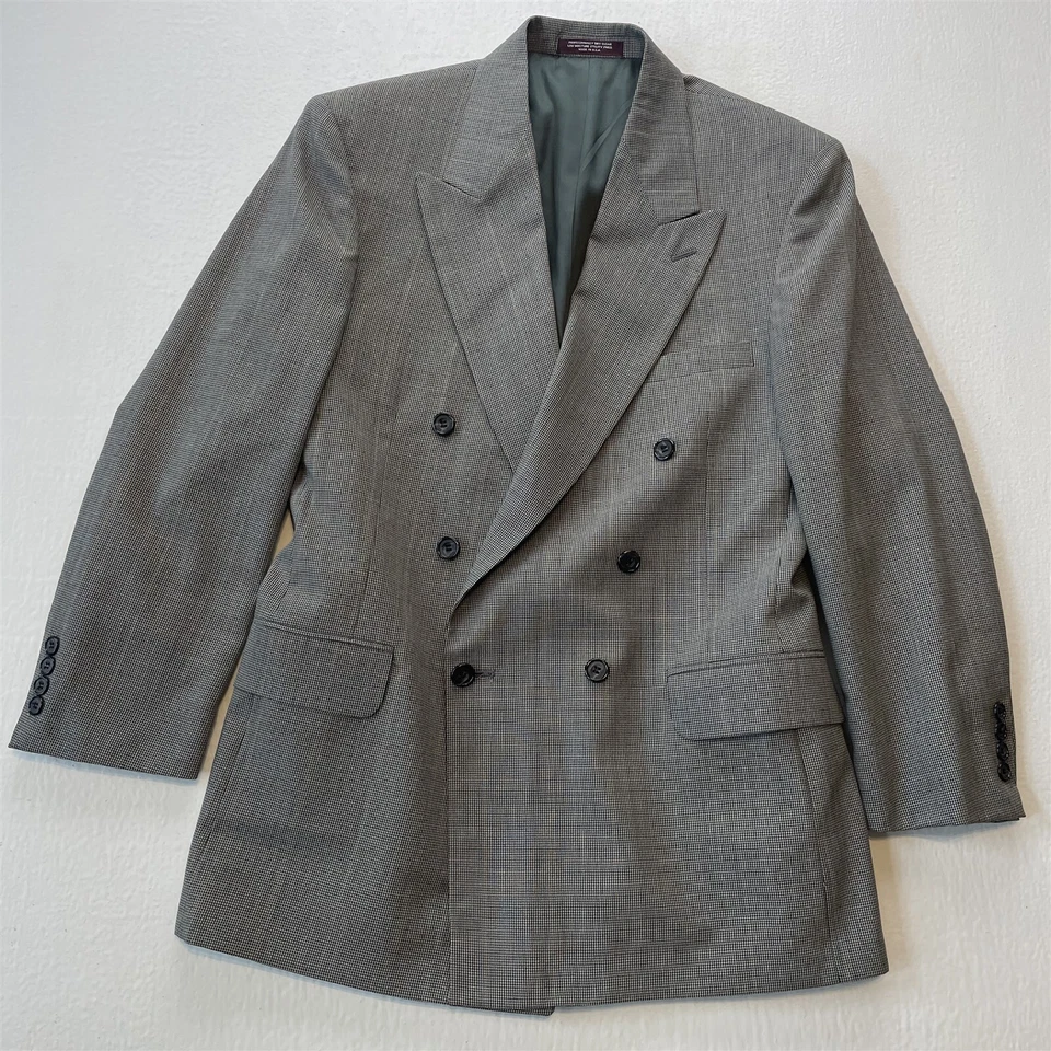 Vtg USA Made 39S 40S Gray Glenn Check Double Breasted Blazer Jacket Sport Coat - Image 1 of 4