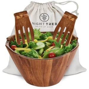 Wooden Salad Bowl Set with Serving Forks Mixing - Premium Acacia Wood *NEW* - Picture 1 of 1
