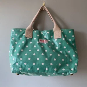 Cath Kidston Shoulder Bag Underarm Handbag Canvas Green Spotty Pattern Tote Dots - Picture 1 of 9