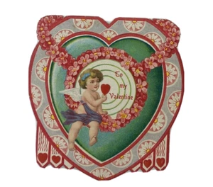 Valentine Victorian Die Cut Greeting Card Cherub Cupid Bulls Eye - Picture 1 of 3