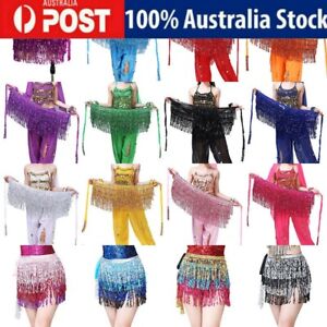 Women Belly Dance Skirt Tassels Sequins Hip Scarf Sparkly Fringe Wrap Skirt