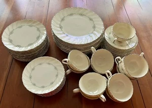 VTG Lenox Musette China Ivory w Platinum Trim Floral Border 12 Place Settings - Picture 1 of 12