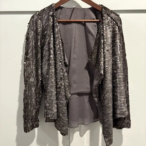 Free People Jacket Womens Small Gray Sequin Draped Cardigan Open Front Boho - Picture 1 of 11