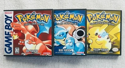 Pokemon Rojo, Azul, Amarillo SOLO ESTUCHE 3 Pack Game Boy Caja Pokémon Nintendo DS Tamaño Foto 1 de 4