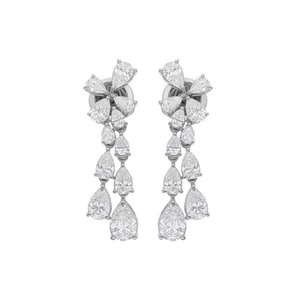 Pendientes colgantes de diamantes naturales talla pera H/SI de 2,90 quilates regalo oro macizo blanco de 10 k - Imagen 1 de 12