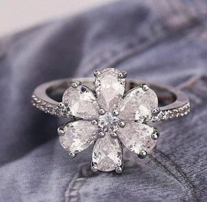 3.20Ct Round Moissanite Snowflake Engagement  Ring14k White Gold Plated - Picture 1 of 5