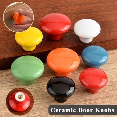 Round Ceramic Door Knobs Cabinet Drawer Pull Handle Wardrobe Cupboard 7 Colours - Image 1 of 4