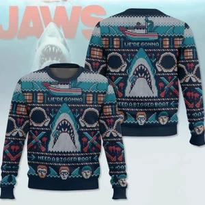 Jaws We’re Gonna Need A Bigger Boat Ugly Christmas Sweater Movie Film - Picture 1 of 2