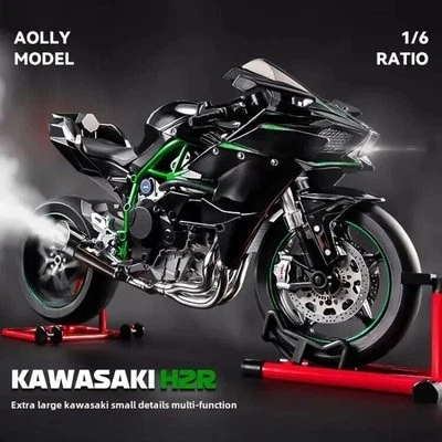 1:6 Kawasaki H2R Alu Modell Schlüssel Start Rauch Einspritzung Motorrad... - Bild 1 von 4