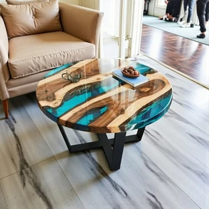 Mesa de centro, mesa epoxi River, mesa de madera de resina, mesa hecha a mano, Hom... - Imagen 1 de 10