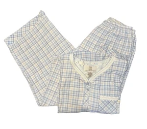 Karen Neuburger Pyjama-Set kariert weites Bein Baumwollmischung kuschelig himmelblau Gr. M - Bild 1 von 13