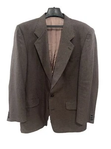 Robert Stock Black & Brown Wool Houndstooth Sport Coat Jacket Size 44R - Picture 1 of 7