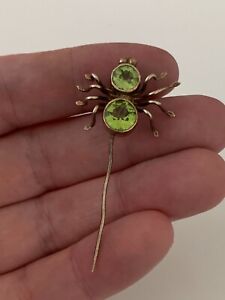 Solid silver gilt peridot spider tie pin/ pin, vintage