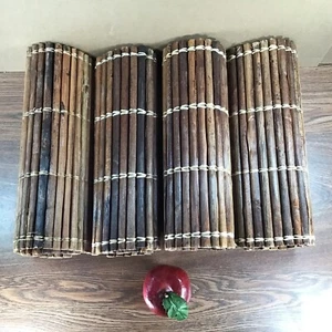 4 Vtg Rolled Wood Place Mats/Table Protect HandLaced Cabin Lodge Weathered 19x13 - Picture 1 of 22