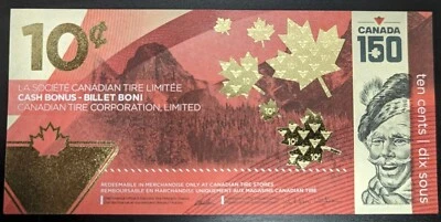 Canadian Tire limited edition CANADA 150 ANNIVERSARY UNC 10-cent bill Foto 1 de 2