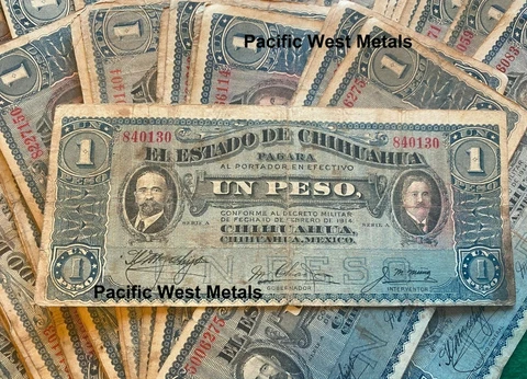 ONE 1914 Mexico 1 Peso EL ESTADO DE CHIHUAHUA Issue  SERIE A CIRCULATED Cover