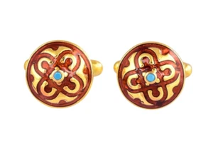 Turquoise 14K Gold Plated Art Deco Enameled Cufflinks - Picture 1 of 5