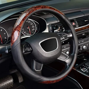 Wood Grain Steering Wheel Cover, Universal 15 Inch, Microfiber Leather,Anti-Slip - Picture 1 of 4