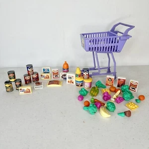 Vintage 90s purple Barbie shopping cart with over 40 pieces of food Grocery kids - Picture 1 of 10