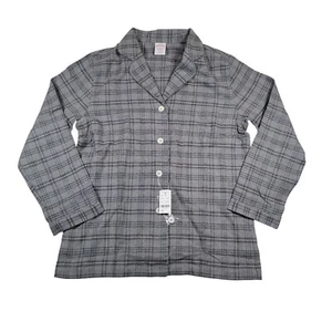 NWT Brooks Brothers Plaid Pajama Button Up Top Womens Sz Medium Gray 100% Cotton - Picture 1 of 6