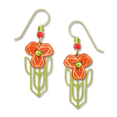 Adajio Nouveau Orange Poppy Flower Pierced Earrings Handmade in Colorado - Image 1 of 3