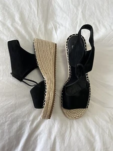 Eileen Fisher | Women’s SZ 7 | Black Whim Suede Espadrille Wedge Sandal Slip On - Picture 1 of 12