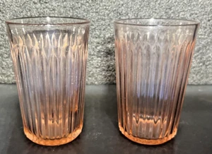 Vintage Anchor Hocking Queen Mary Rosa Depression SAFT Glas Set 2 Gerippt Klein - Bild 1 von 5