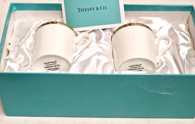 TIFFANY & Co Gold Band Espresso par de tazas y platillos Demitasse 1996 Foto 1 de 4