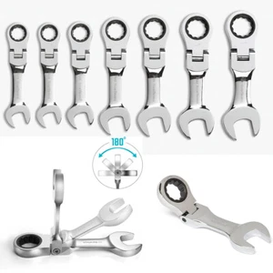 Stubby Flex Head Llave de trinquete métrica 72 dientes Llave de extremo abierto Herramientas de reparación - Imagen 1 de 29