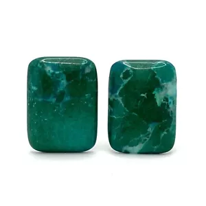 Vintage Stone Large Clip On Earrings 1 3/16" L Chrysocolla ? - Picture 1 of 7