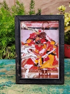 Indian Hindu Goddess Kalika Maa Picture Print Miniature Glass Framed Wall Decor - Picture 1 of 5