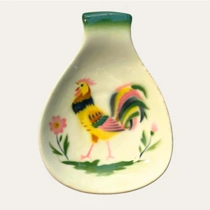 Reposacuchara gallo cerámica vintage - flores rosa verde amarillo  - Imagen 1 de 5