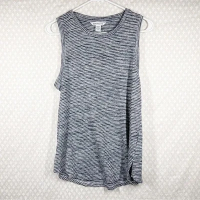 Regata feminina Athleta tamanho M listrada azul branca mistura de linho arejado Athleisure - Imagem 1 de 4