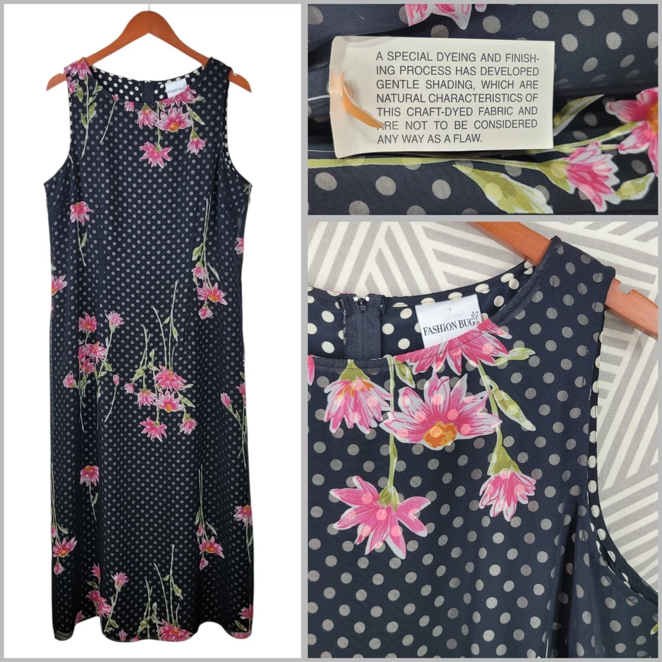 NUEVO Vestido sin Mangas de Fiesta Vintage 16 XL Midi Grunge Antiguo Floral Margarita Polkadot En Capas Foto 1 de 4