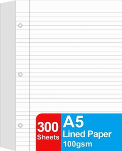 (3 Pack) A5 Lined Refill Paper, 3 Holes Punched Office College Filler Paper, 300 - Picture 1 of 12